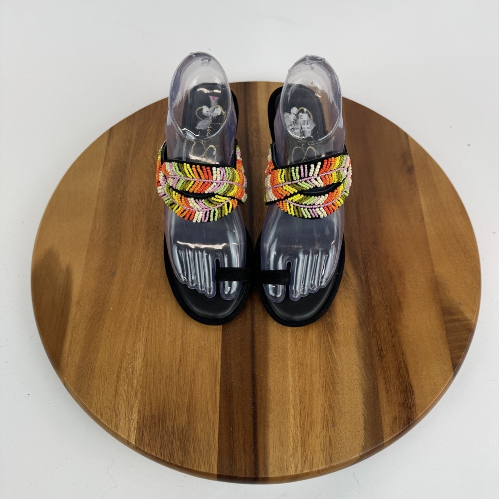 New Womens Jessica Simpson Rixei Black Rainbow Beaded Heel Sandals Size 6 M NWOB - Picture 4 of 9